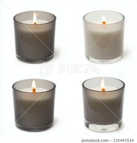 Different variations of candle mockup for branding preview, container candle isolated on white background, unbranded product photo 135447014