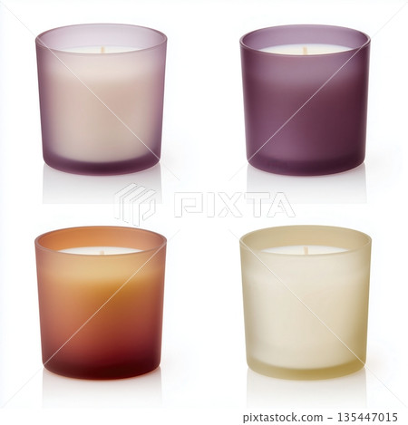 Different variations of candle mockup for branding preview, container candle isolated on white background, unbranded product photo 135447015
