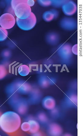 Soft abstract background with glowing neon bubbles in vibrant pink, purple, and blue hues floating in dreamy motion 135447038