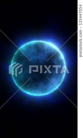 Glowing blue energy sphere with soft electric texture floating in a dark space Glowing blue energy sphere with soft electric texture floating in a dark space 135447054