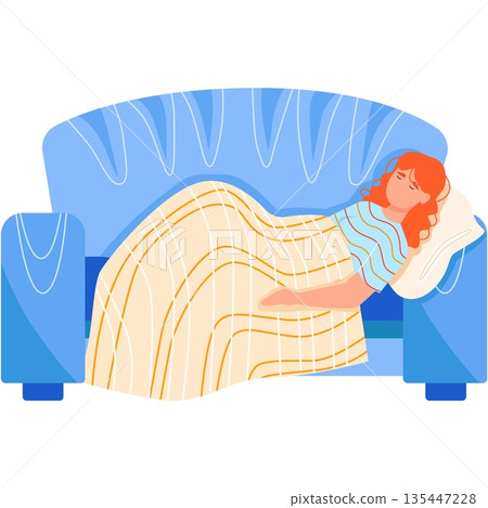Young woman sleep on sofa vector icon isolated Young woman sleep on sofa vector icon isolated 135447228