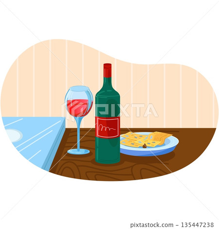 Wine and cheese served on table flat vector 135447238