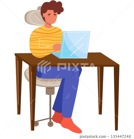 Man work on laptop computer vector isolated icon Man work on laptop computer vector isolated icon 135447248