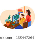 Man woman team brainstorming in office vector 135447264