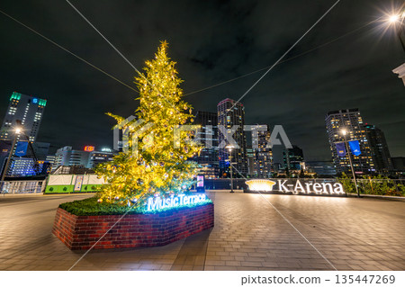 : Christmas tree at K Arena Yokohama Music Terrace and the night view of Minato Mirai 135447269