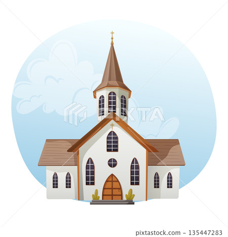 Christian church building illustration for easter religious celebration in soft flat style Christian church building illustration for easter religious celebration in soft flat style 135447283