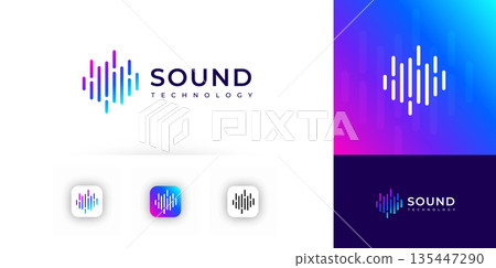 Logo AI Music Voice Sound Wave Pulse Audio Radio Frequency Equaliser Icon. Line Soundwave Volume Symbol. Media Brand Identity. Smart Play Song Digital Technology Beat Monitor. Vector Illustration 135447290