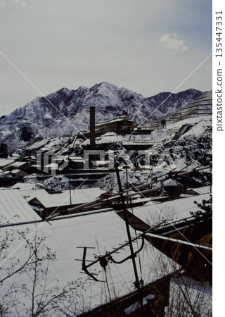 Ashio Copper Mine covered in snow (film photo) 135447331