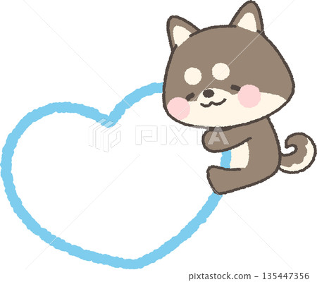 Black Shiba Inu hugging a heart Black Shiba Inu hugging a heart 135447356