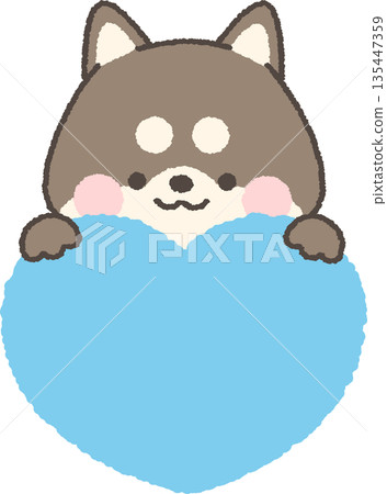 A black Shiba Inu peeking out from above the heart 135447359