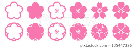 Sakura and double cherry blossom flat icon set pink spring flower symbols Sakura and double cherry blossom flat icon set pink spring flower symbols 135447386
