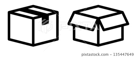 Set of opened and unopened cardboard box icons 135447649
