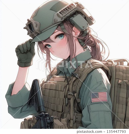 Shy female soldiers, female soldiers in love, and excited women in uniform 135447793