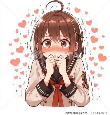 害羞的女兵、戀愛中的女兵和興奮的女兵 135447803