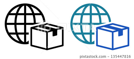 Global shipping icon with globe and parcel Global shipping icon with globe and parcel 135447816