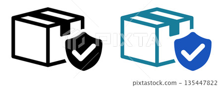 紙箱和盾牌勾號圖示代表安全送達 135447822