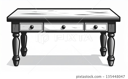 Simple monochrome study desk and writing desk icons. Furniture sales, interior design, study room image. 135448047