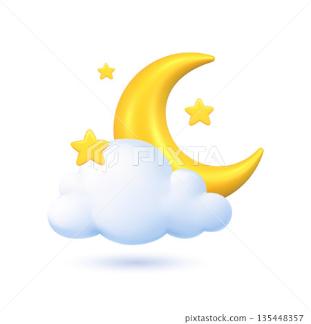 Cute Moon with Cloud and Stars Illustration Cute Moon with Cloud and Stars Illustration 135448357