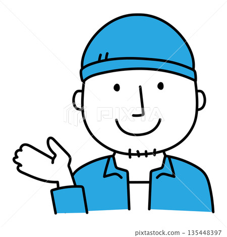 A man wearing a knit cap giving directions A man wearing a knit cap giving directions 135448397