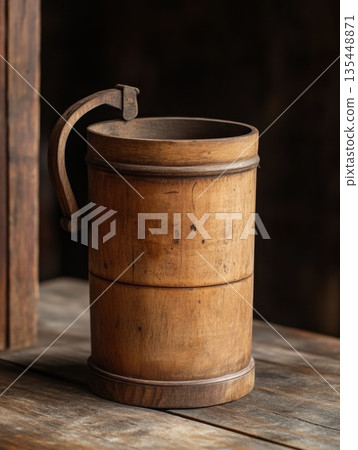wooden flour sifter on rustic background wooden flour sifter on rustic background 135448871