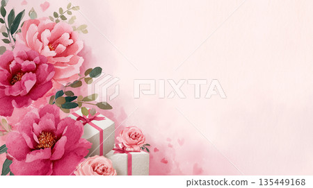 Flowers and gifts for celebrations with a soft background designed for special occasions like birthdays or anniversaries Flowers and gifts for celebrations with a soft background designed for special occasions like birthdays or anniversaries 135449168