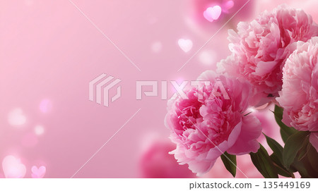 Pink flowers with a soft background fill the space, creating a warm feeling suitable for celebrations and gatherings Pink flowers with a soft background fill the space, creating a warm feeling suitable for celebrations and gatherings 135449169