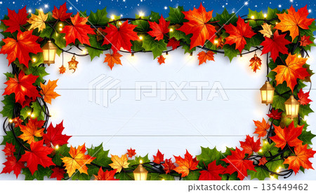 常春藤裝飾框內含燈光。絕妙柔和的背景素材。 常春藤裝飾框內含燈光。絕妙柔和的背景素材。 135449462