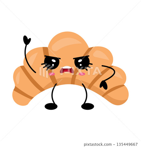 Angry kawaii croissant cartoon character illustration Angry kawaii croissant cartoon character illustration 135449667