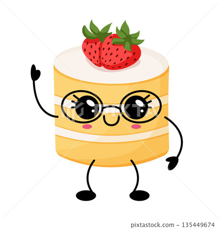 Cute kawaii strawberry cake cartoon character 135449674