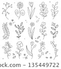 A massive collection of vector botanical illustrations. 15 unique elements, including various flowers, branches, and leaves in a minimalist style. The perfect bundle for creating branding, logos 135449722