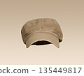Vintage Beige Fabric Military Cap. 3D Rendering.  135449817