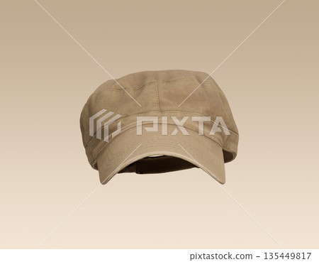 Vintage Beige Fabric Military Cap. 3D Rendering.  135449817