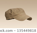 Vintage Beige Fabric Military Cap. 3D Rendering.  135449818