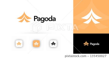 Pagoda Logo Japanese Temple Chinese Roof. China Gate Japan Building Home. Asian Oriental Heritage Korea City. Asia Kyoto Kiyomizu Tower Silhouette Minimal Logotype Symbol Sign. Vector Illustration 135450027