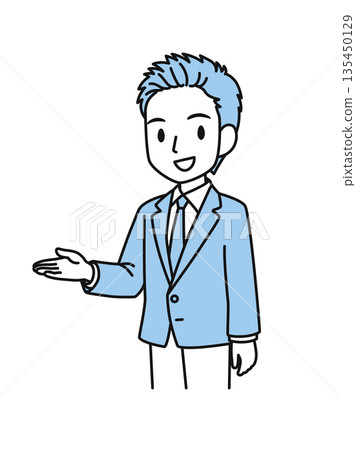 Illustration material of a business man in a suit giving directions Illustration material of a business man in a suit giving directions 135450129