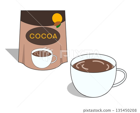 可可粉包和茶杯裡的可可粉 135450208
