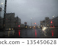 Window glass wet in the rain 135450628