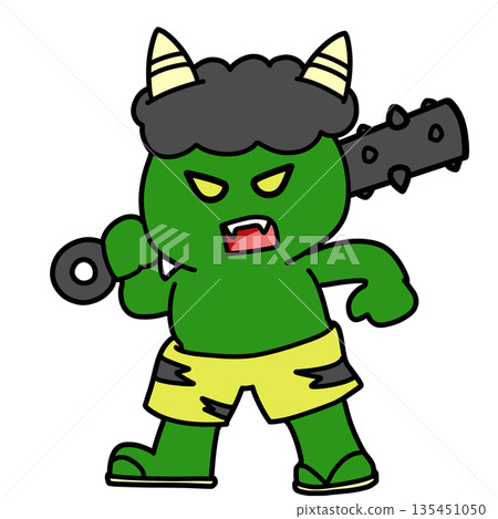 Angry green demon with a metal club Angry green demon with a metal club 135451050
