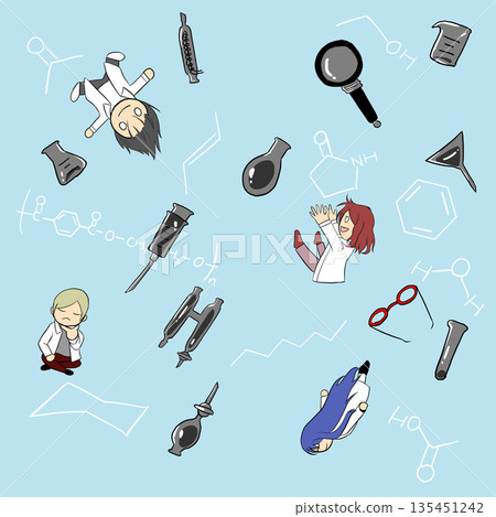 Simple illustration of various laboratory equipment and scientists Simple illustration of various laboratory equipment and scientists 135451242