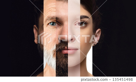 Composite portrait merging different ages and ethnic backgrounds. Composite portrait merging different ages and ethnic backgrounds. 135451498