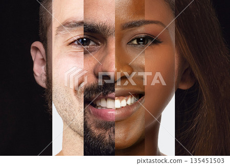 Composite portrait showing diverse people blended into one face. Composite portrait showing diverse people blended into one face. 135451503