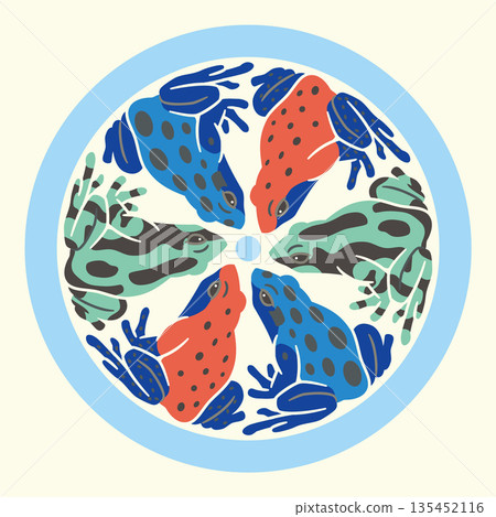 家族徽章風格圖示 兩棲類 箭毒蛙 日本徽章 135452116