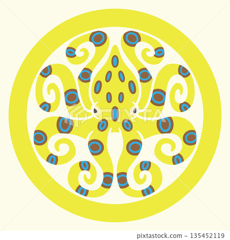 Family crest style icon - Sea creature - Blue-ringed octopus - Japanese emblem Family crest style icon - Sea creature - Blue-ringed octopus - Japanese emblem 135452119