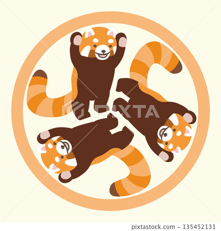 家族徽章風格圖標，小熊貓，具有威脅性，日本國徽 135452131