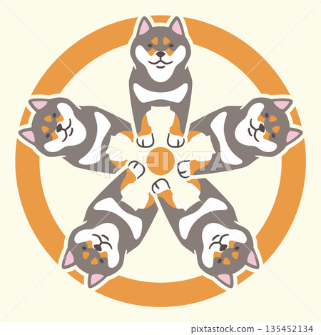 家族徽章風格圖標，黑色柴犬，日本紋章 135452134