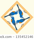 Family crest style icon Bird Blue-flank Japanese emblem 135452146