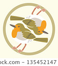 Family crest style icon Bird European robin Robin Japanese coat of arms 135452147