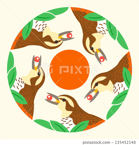 家族徽章風格圖示 鳥類 食果野生鳥類 畫眉 日本徽章 135452148