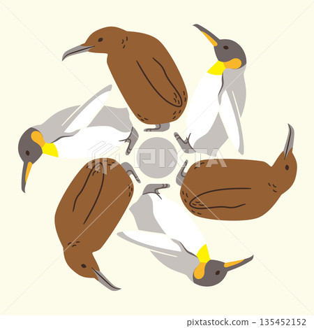 家族徽章風格圖示:鳥、國王、企鵝、父母和孩子,日本國徽 家族徽章風格圖示:鳥、國王、企鵝、父母和孩子,日本國徽 135452152