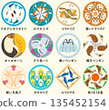 Family crest style icons, wild birds, penguins, kingfishers, Japanese crests 135452154